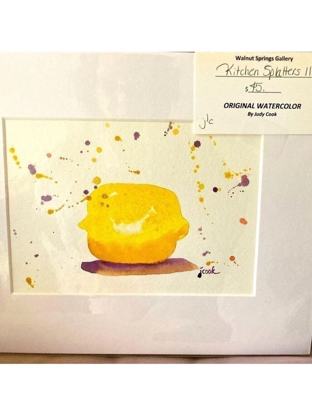 Original Watercolor painting Kitchen Splatters series Lemon 8x10 matted